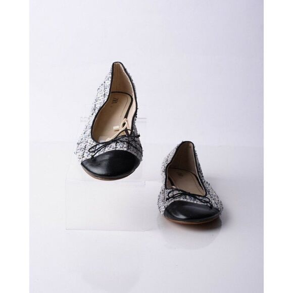 Zara Kids Girls Tweed Cap Toe Ballet Flats Sz 7.5 Eu 38 Bow Detail 2517/003 NWT - Picture 4 of 8